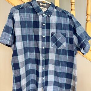 Men's Heritage Report collection shirt Blue short sleeve Button-up Slim Fit-XL